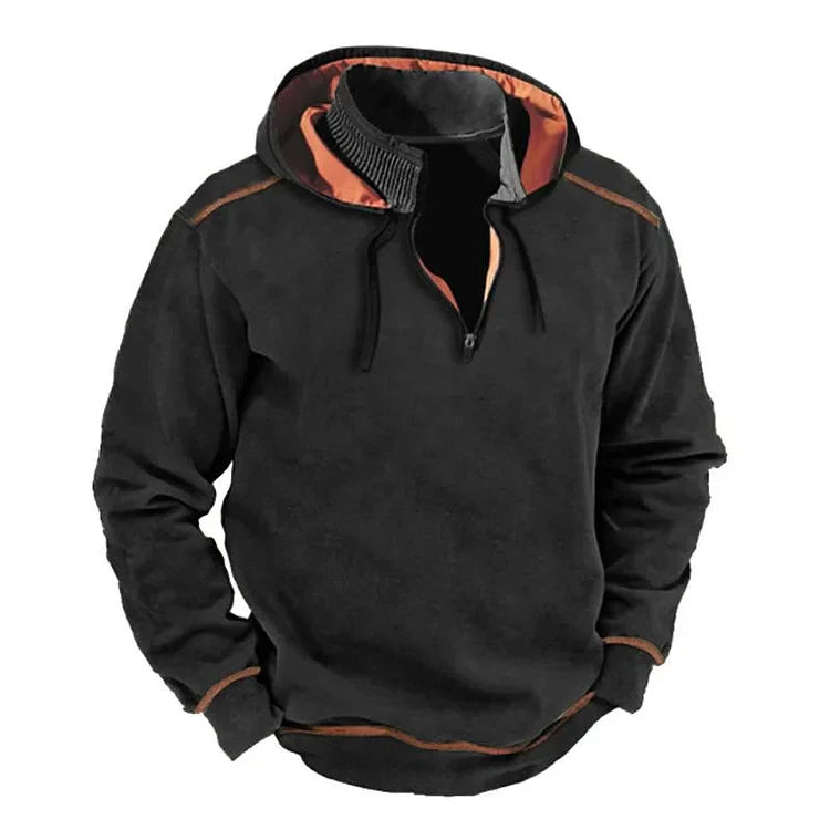 Herren Hoodie Reißverschluss Kragen Relaxed Fit Schwarz - Norvielle