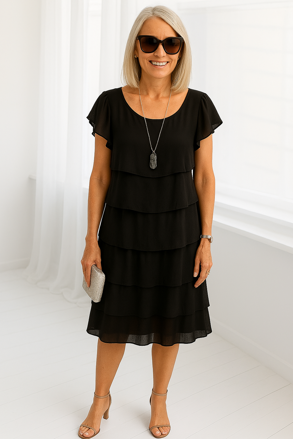 Damen Midikleid mit Rüschen und Lagen für besondere Anlässe