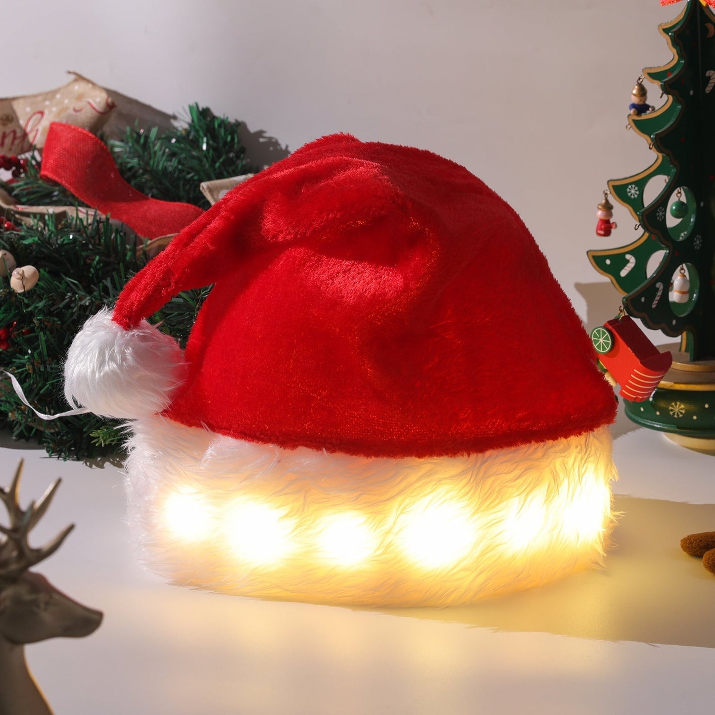 Weihnachtsmütze Weich Plüsch mit LED-Licht