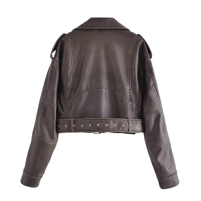 Damen Motorradjacke Leder Reißverschluss