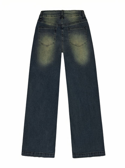 Damen Baggy Jeans Weites Bein Leicht Gewaschen
