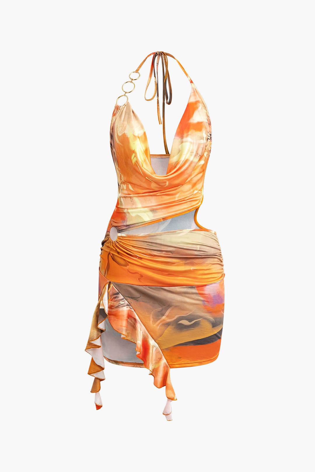 Mira Damen Asymmetrisches Mini-Kleid mit Kunstdruck und Seitenschlitz