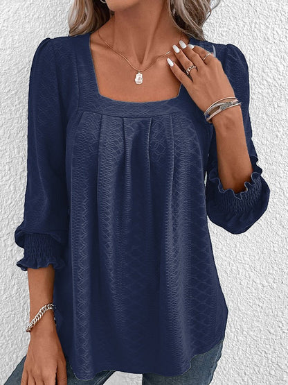 Norvielle Damen Baumwollbluse Eckiger Ausschnitt