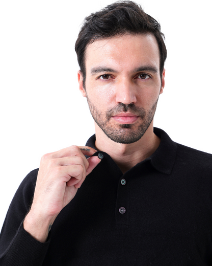 Bennett Herren Kaschmirpullover Polokragen Knopfleiste