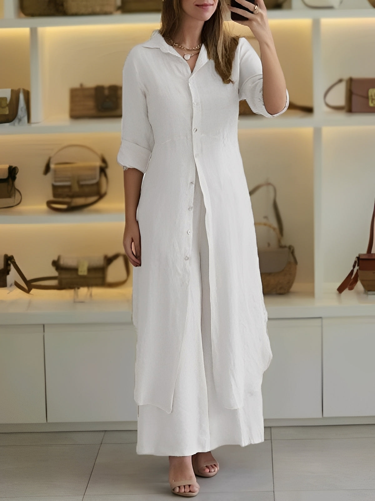 Damen Freizeit Set Langhemd Hose Leicht
