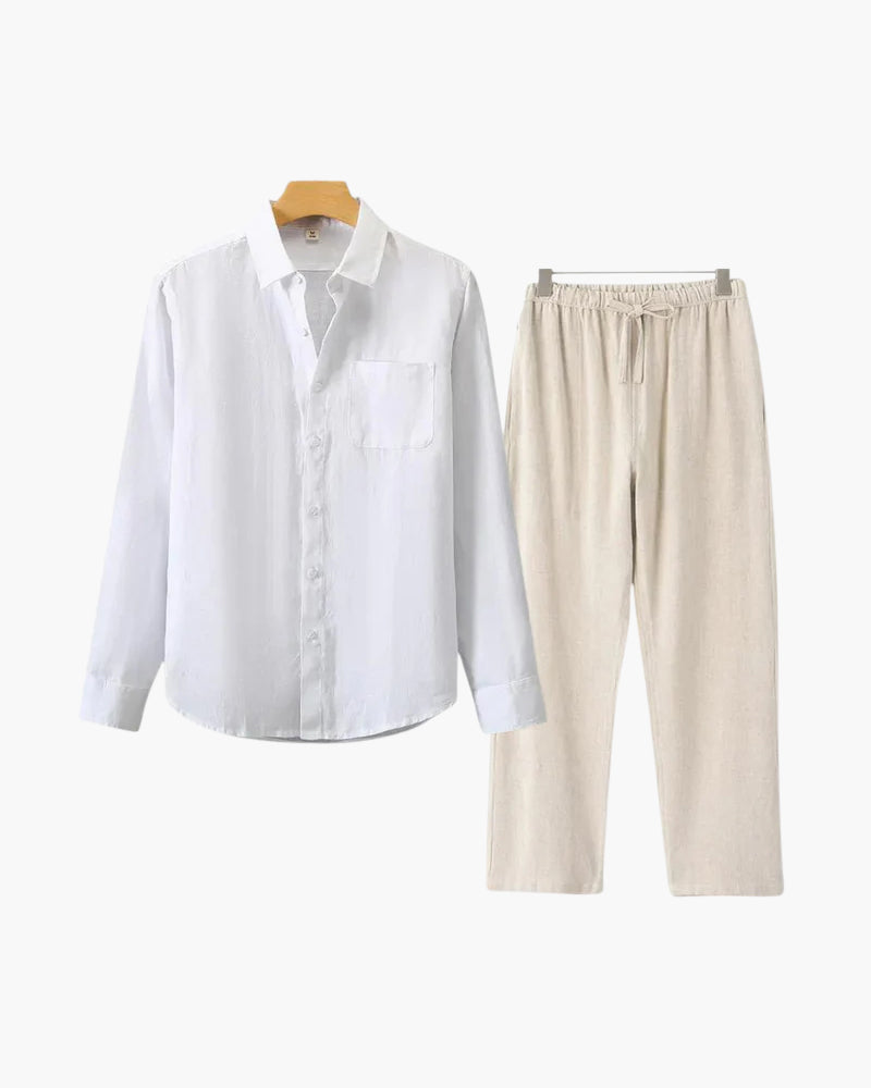 Herren Leinen-Anzug Lange Ärmel 2-teilig Beige