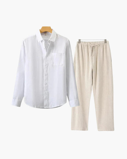 Herren Leinen-Anzug Lange Ärmel 2-teilig Beige