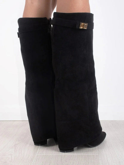 Evy Damenstiefel Wildleder Gold Akzente