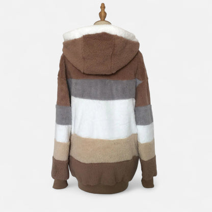 Triswina Damen Oversized Jacke mit Kapuze Gestreift
