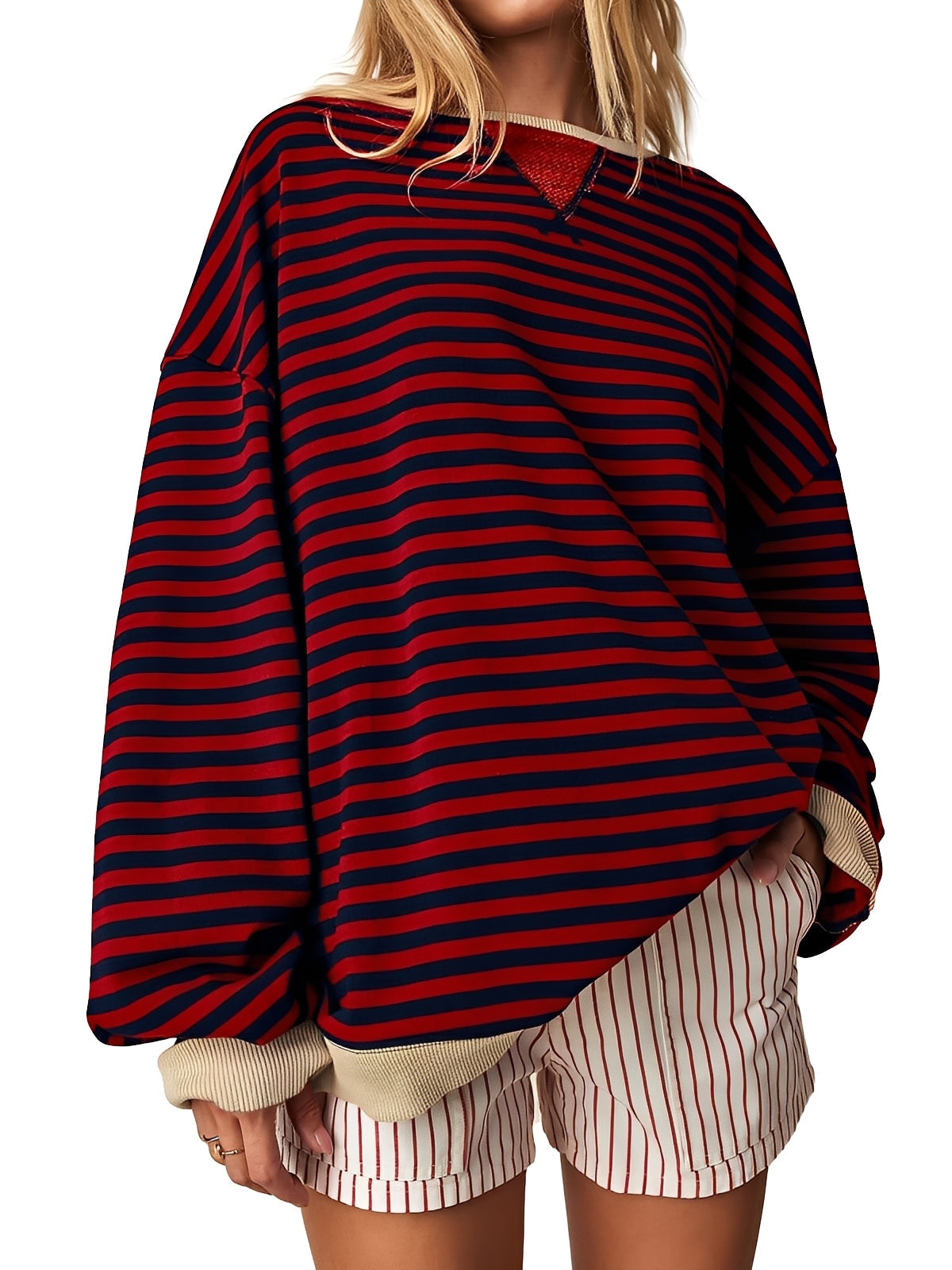 Damen Pullover Gestreift Elegantes Design