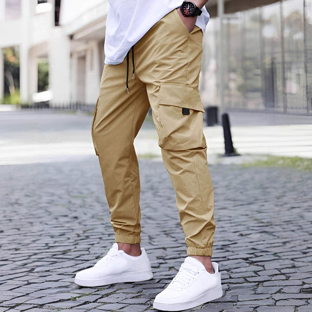 Ollie Herren Elastische Cargo-Jogginghose Bequem Schwarz - Norvielle