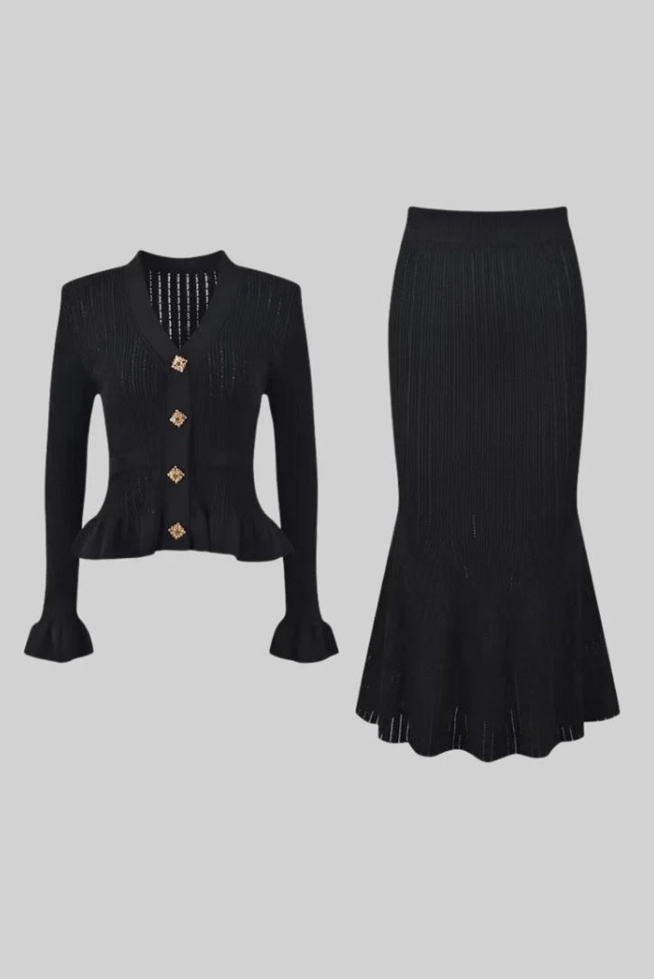 Damen Strick-Zweiteiler Klassisch Elegantes Design