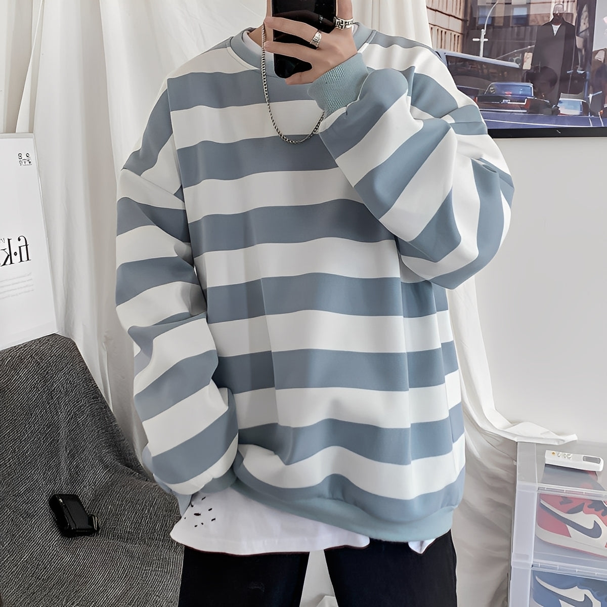 Herren Oversized-Pullover Streifen