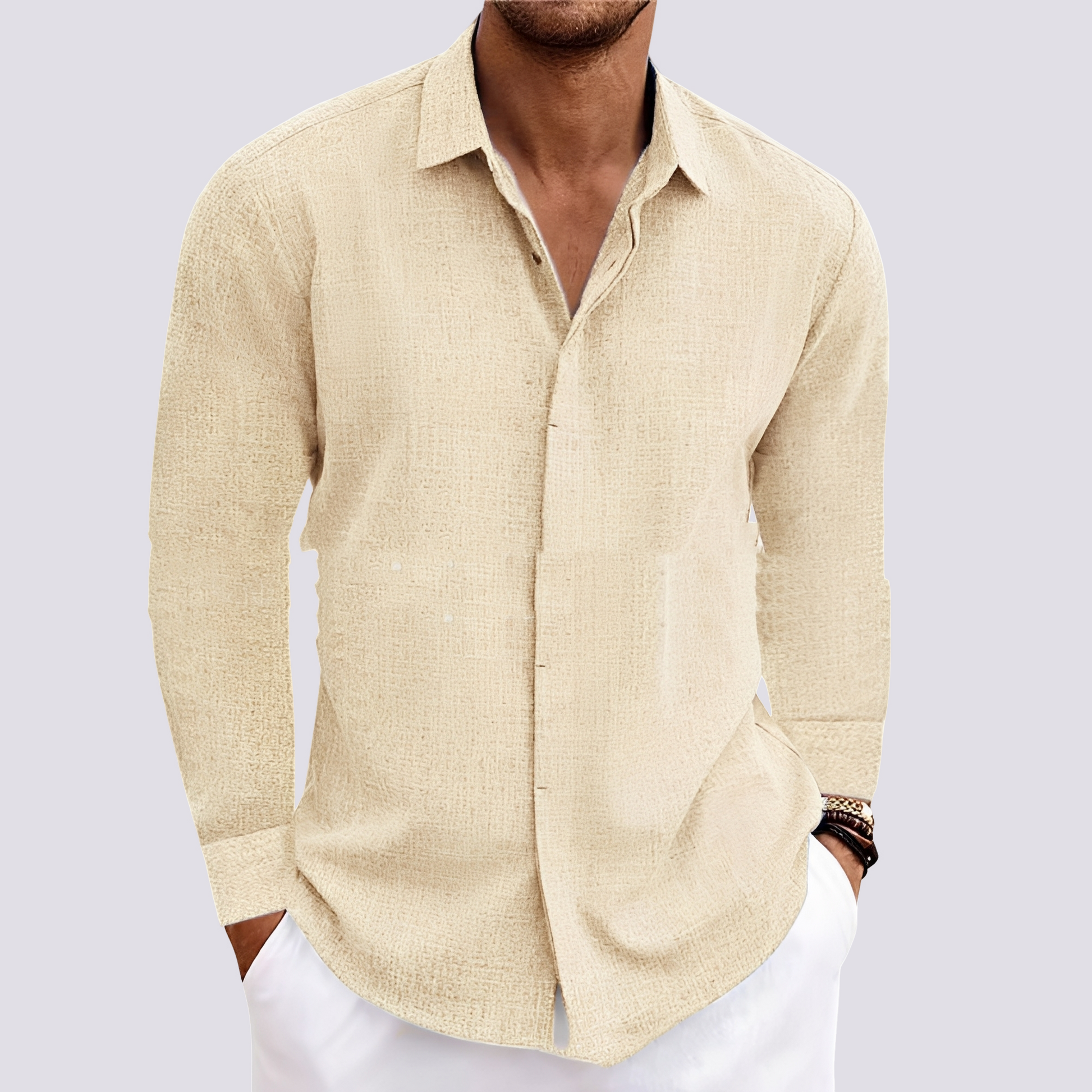 Herren Langarmshirt Lässig Baumwolle Weiß - Norvielle