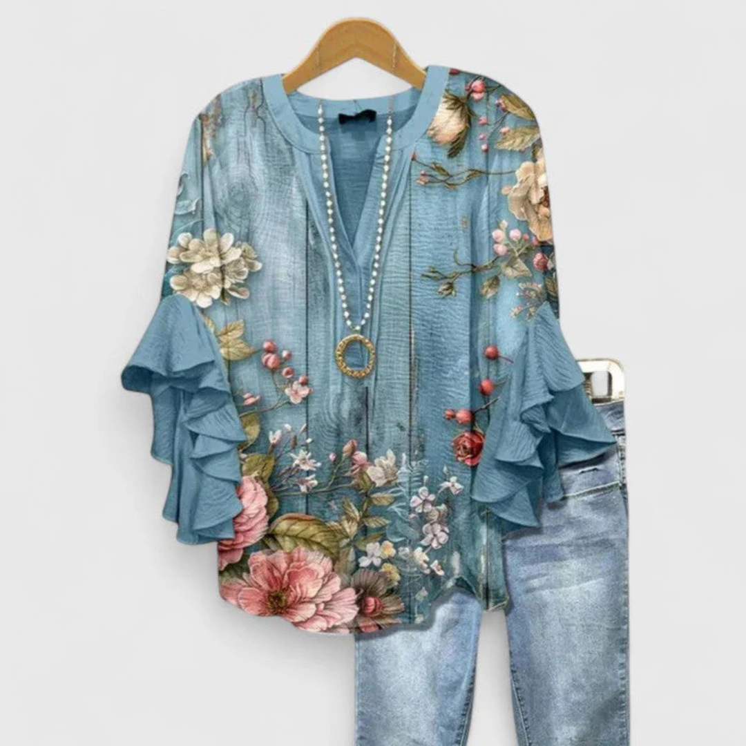 Damen Blumen Rüschenärmel Casual Leicht