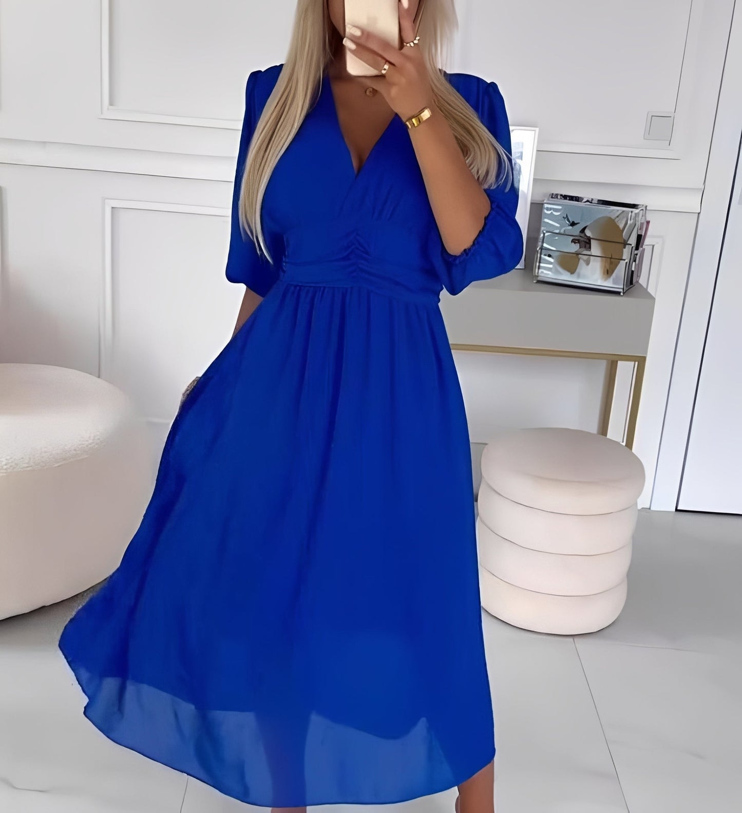 Damen Elegantes Kleid Ellbogenlange Ärmel