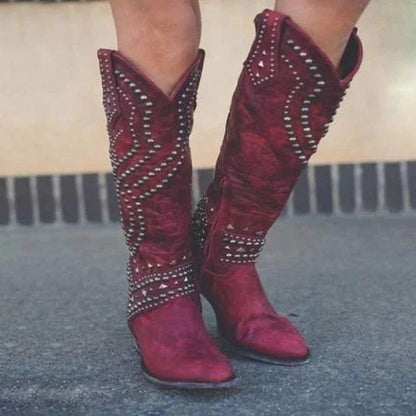 Norvielle Damen Cowboystiefel Absatzleder