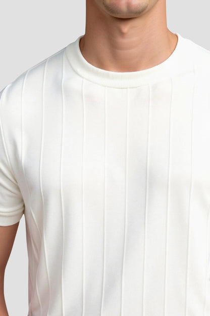 Herren Gestreiftes T-Shirt O-Hals Baumwolle Classic -Weiß