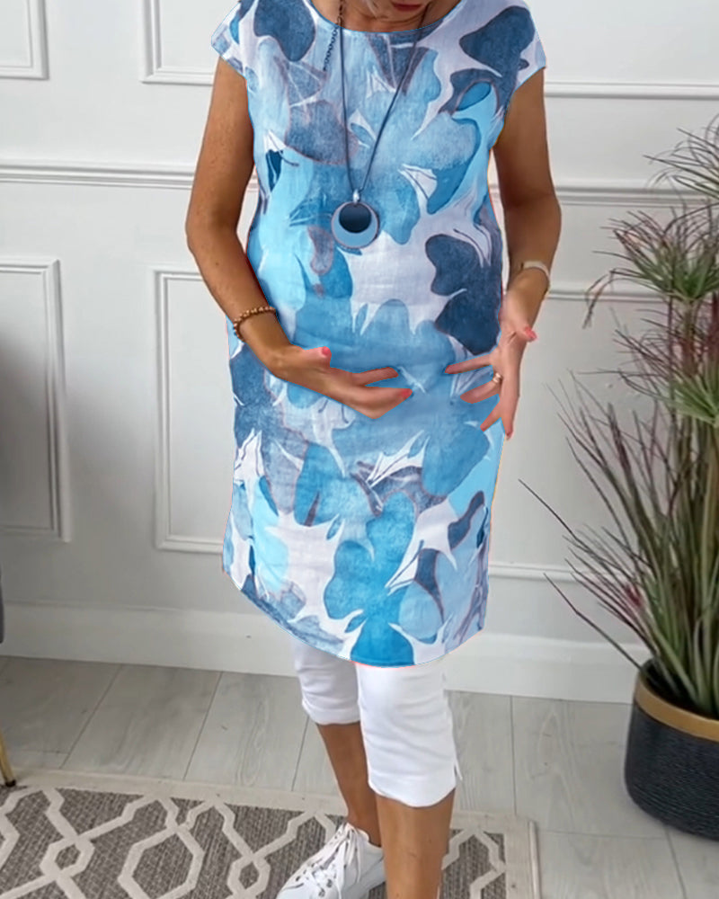 Damen Longtop Blumenprint Farbenfroh Baumwolle