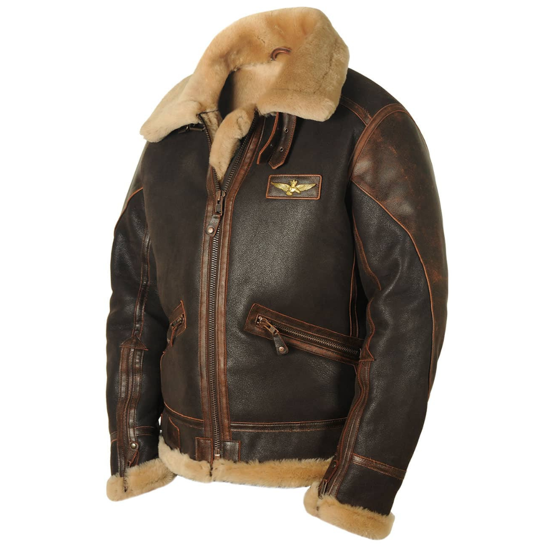 Maverick Herren Pilotenjacke Warm Leder Schwarz - Norvielle