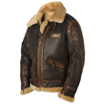 Maverick Herren Pilotenjacke Warm Leder Schwarz - Norvielle