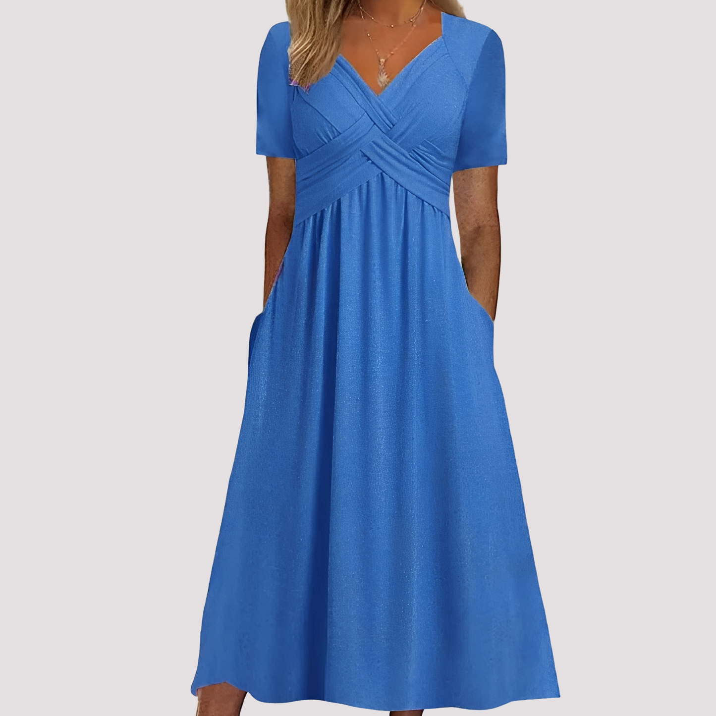 Damen Midikleid V-Ausschnitt Stilvoll