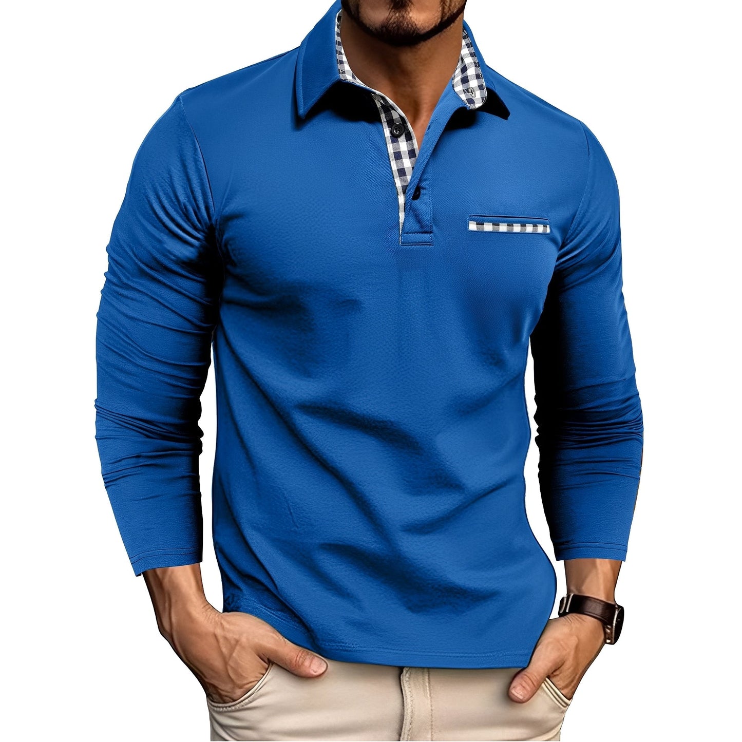 Herren Langarm-Poloshirt Elegantes Design Weiß