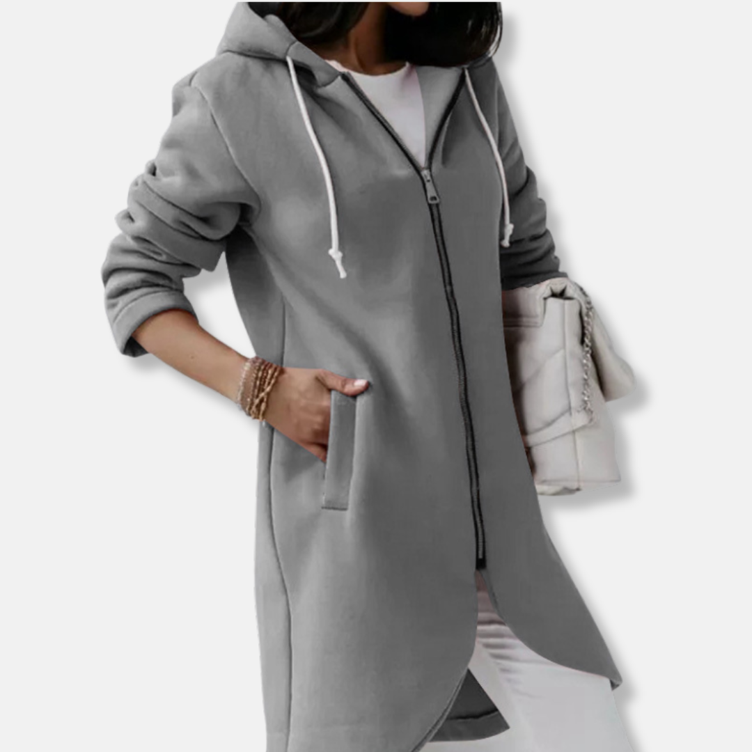 Damen Sweatshirtjacke Baumwollmischung Kapuze Mittellang