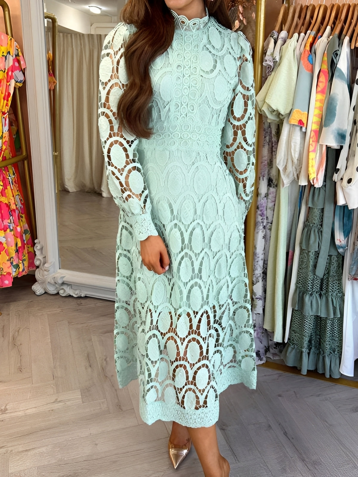 Damen Langarm Maxikleid Stilvoll