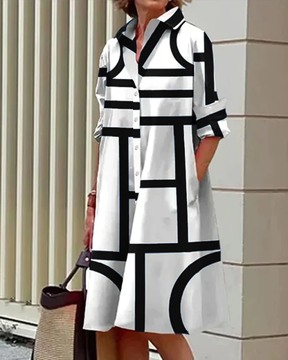 Norvielle Damenkleid Geometrischer Druck Mit Taschen