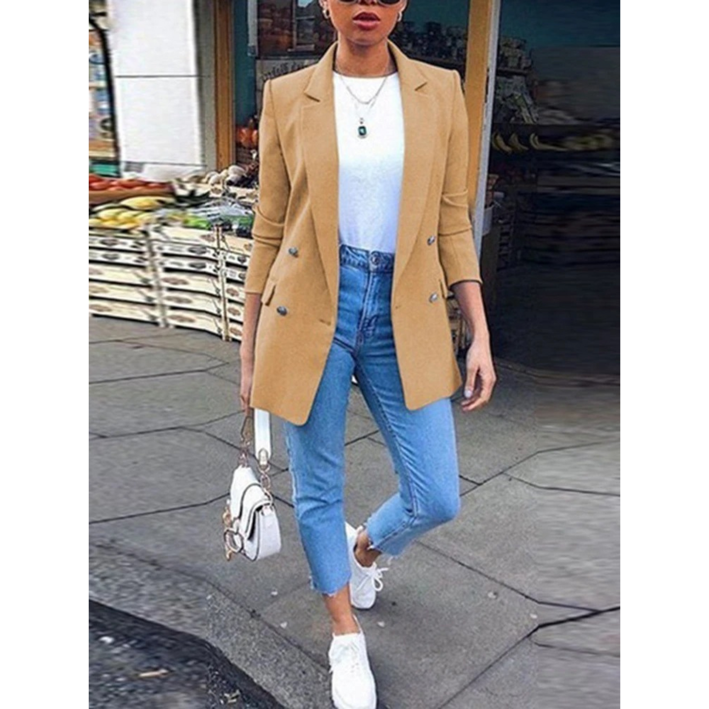 Norvielle Damen Blazer Mittellang Einfarbig