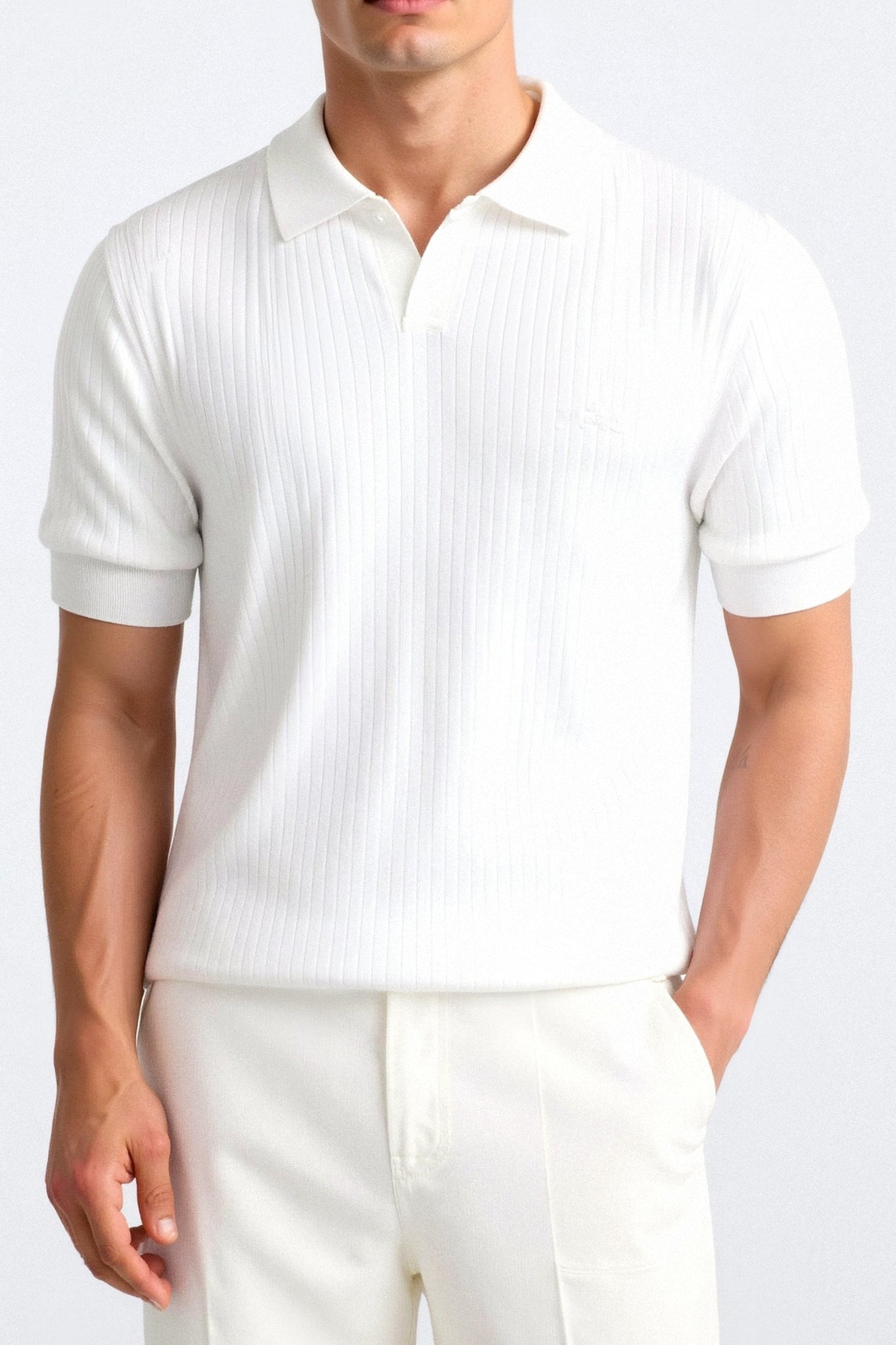 Herren Poloshirt Kurzarm Gerippt Elegant Weiß