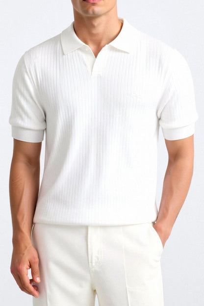 Herren Poloshirt Kurzarm Gerippt Elegant Weiß