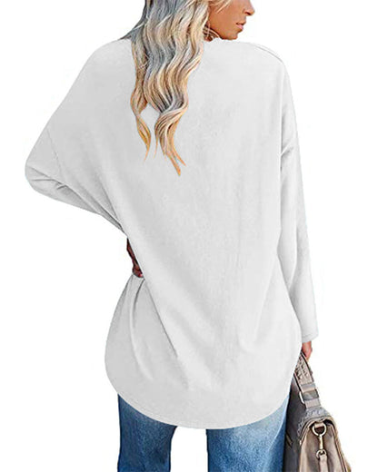 Norvielle Damen Langarm T-Shirt V-Ausschnitt Einfarbig