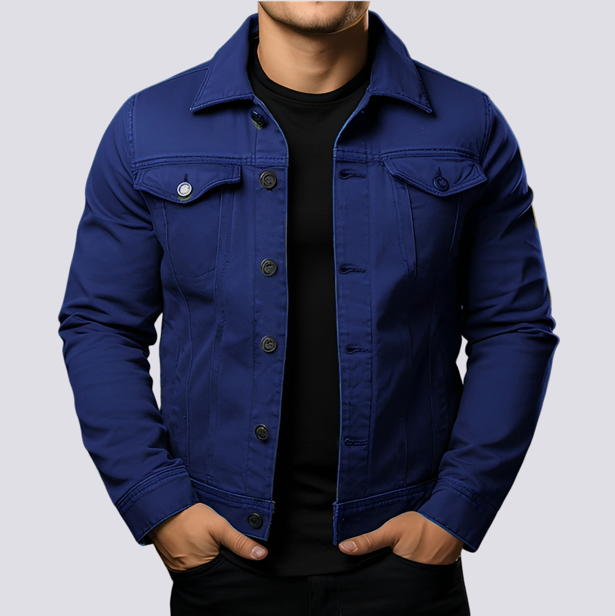 Layton Herren Jeansjacke Freizeit Baumwolle Blau - Norvielle
