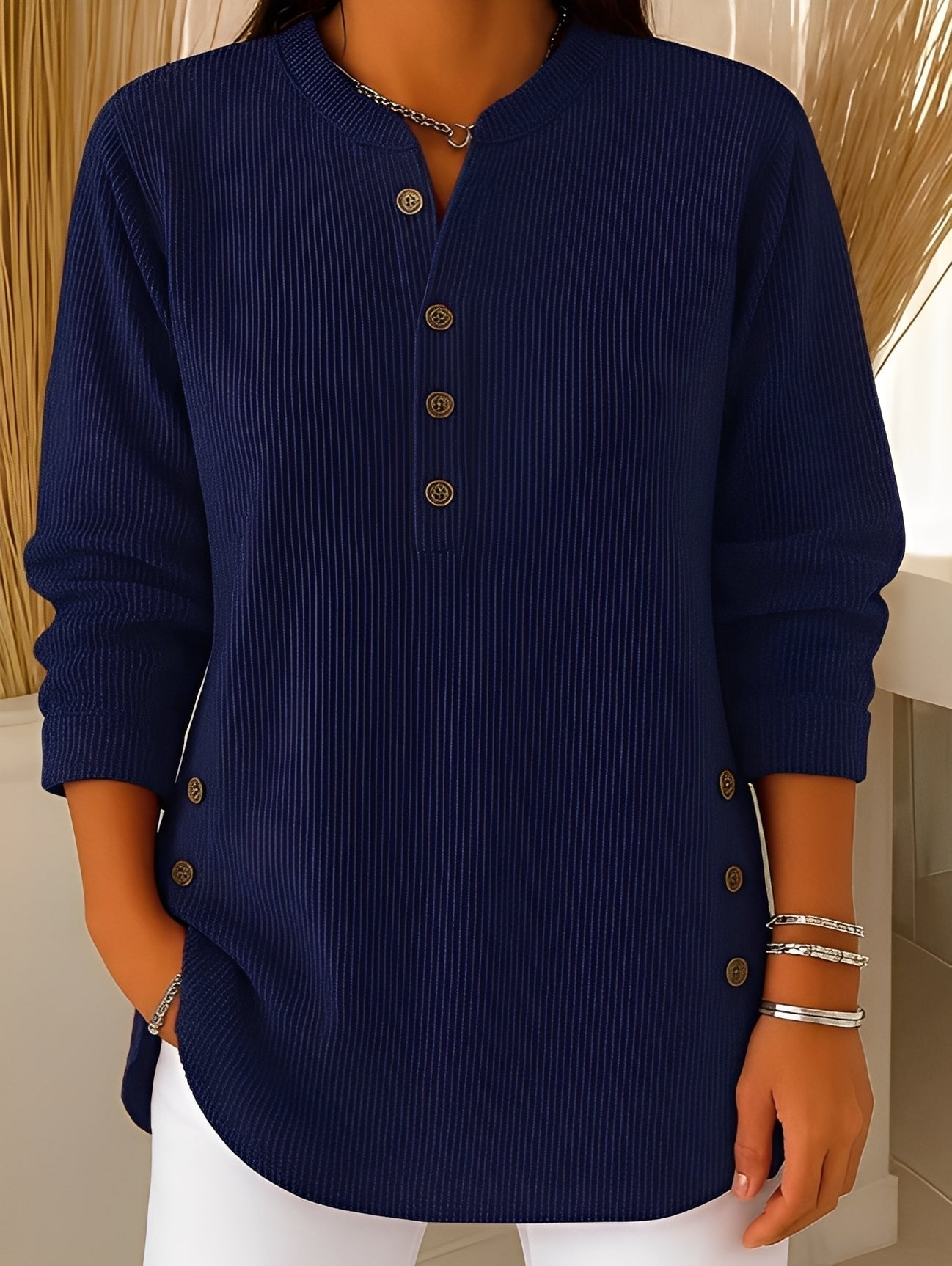 Damen Pullover Knöpfe Bequem