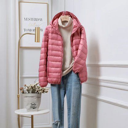 Damen Daunenjacke Mit Kapuze Reißverschluss