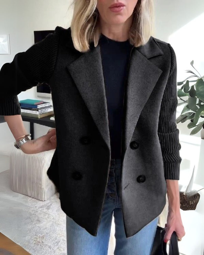 Damen Knit-Blazer-Weste Klassisches Revers Elastisch Beige