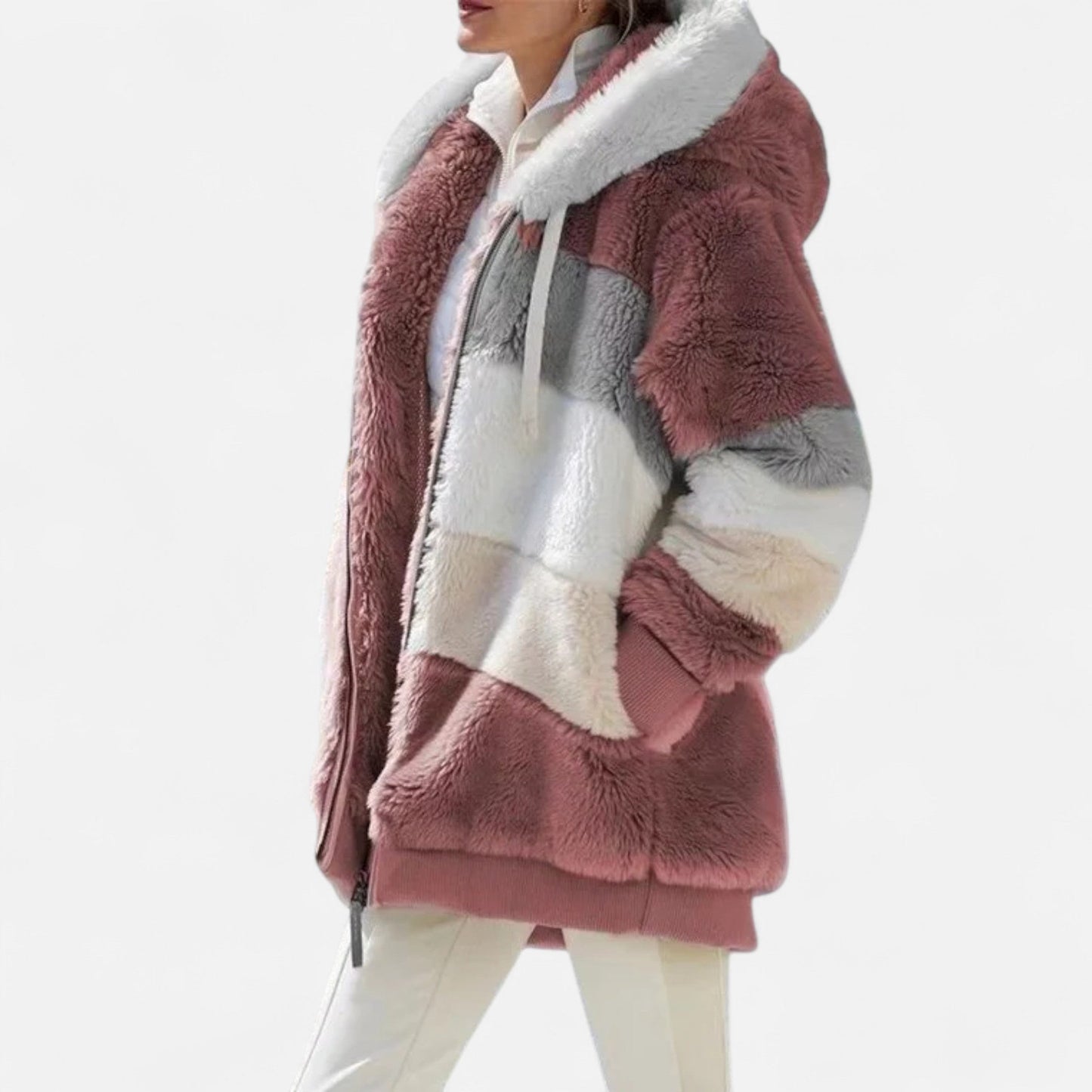 Triswina Damen Oversized Jacke mit Kapuze Gestreift