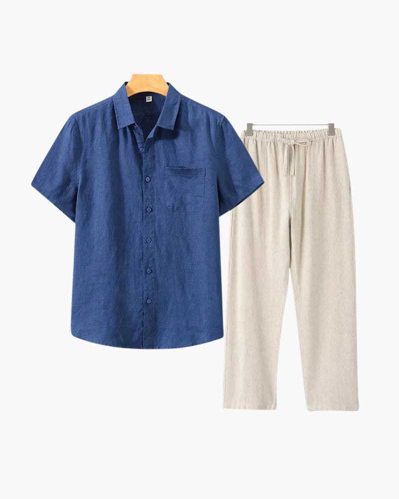Lincoln Herren Leinen-Set Kurzarmhemd Sommerhose Beige