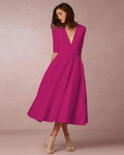 Damen Maxi-Kleid V-Ausschnitt Abendkleid