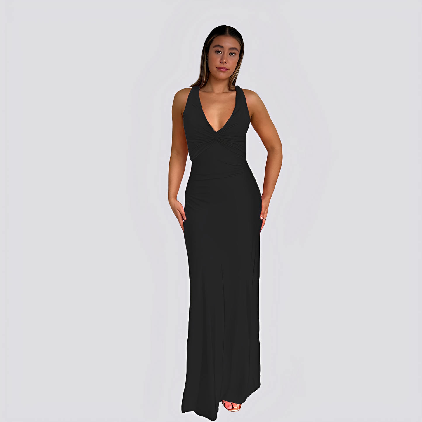 Damen Maxikleid V-Ausschnitt Elegantes Design