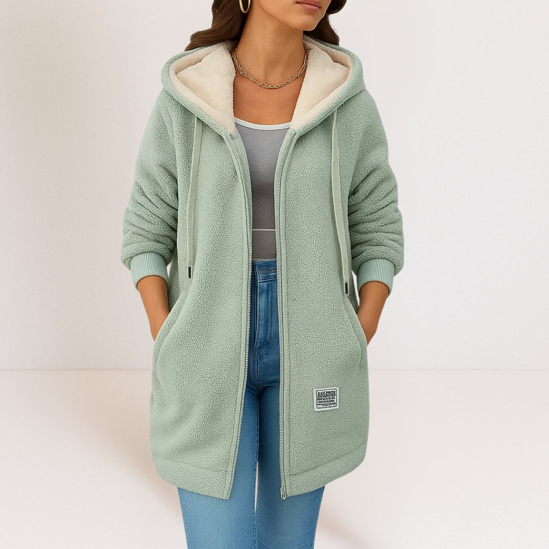 Damen Fleecejacke Mit Kapuze Warm Beige