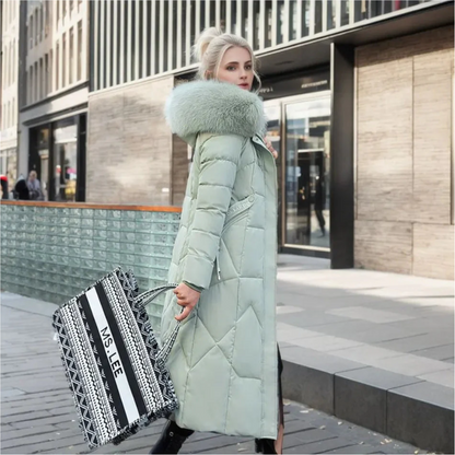 Damen Winterjacke Lang Kapuze Fellbesatz