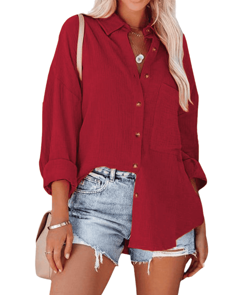 Damen Bluse Locker Geschnitten Reverskragen