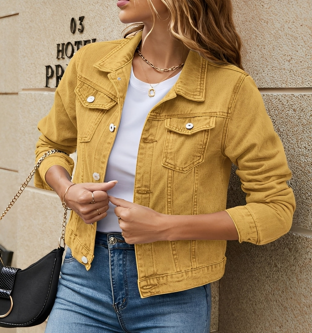 Damen Jeansjacke Reverskragen Modern