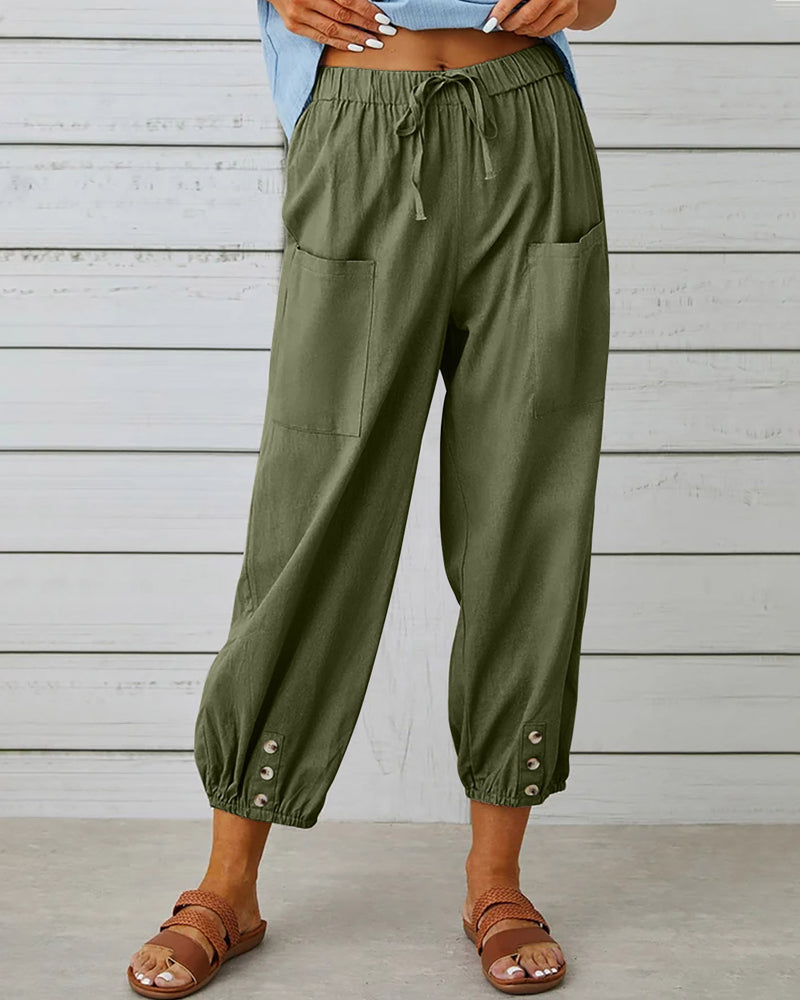 Damen Sommerhose Cargo Beige Baumwolle