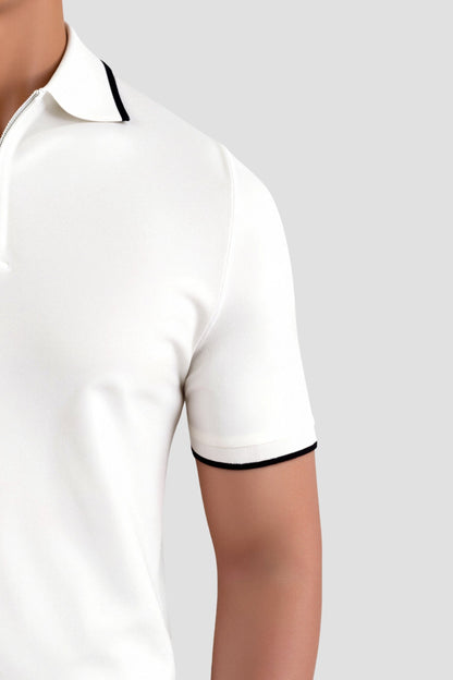 Herren Poloshirt Reißverschluss Kontrastdetails Klassisch