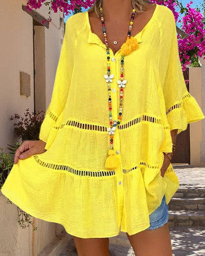 Boho Damen Tunika Leicht Sommerweiß