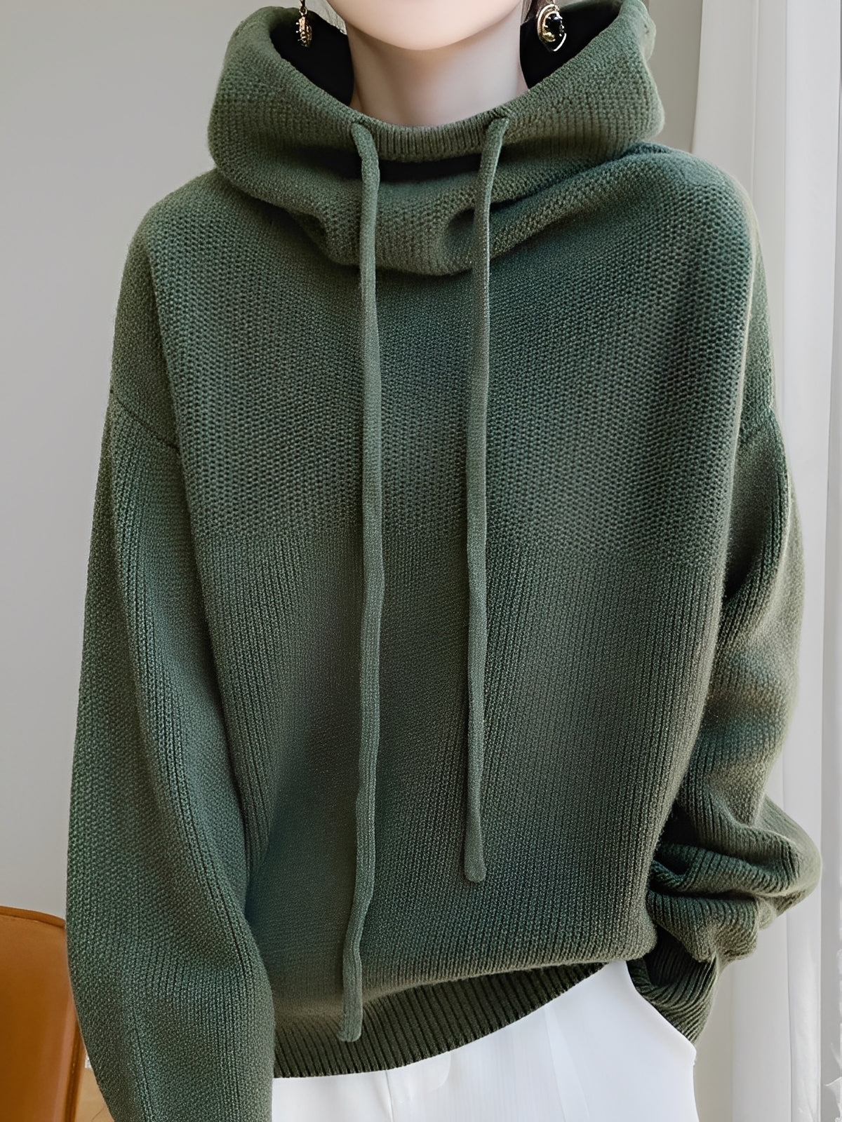 Damen Strickpullover Rollkragen Kuschelig Beige